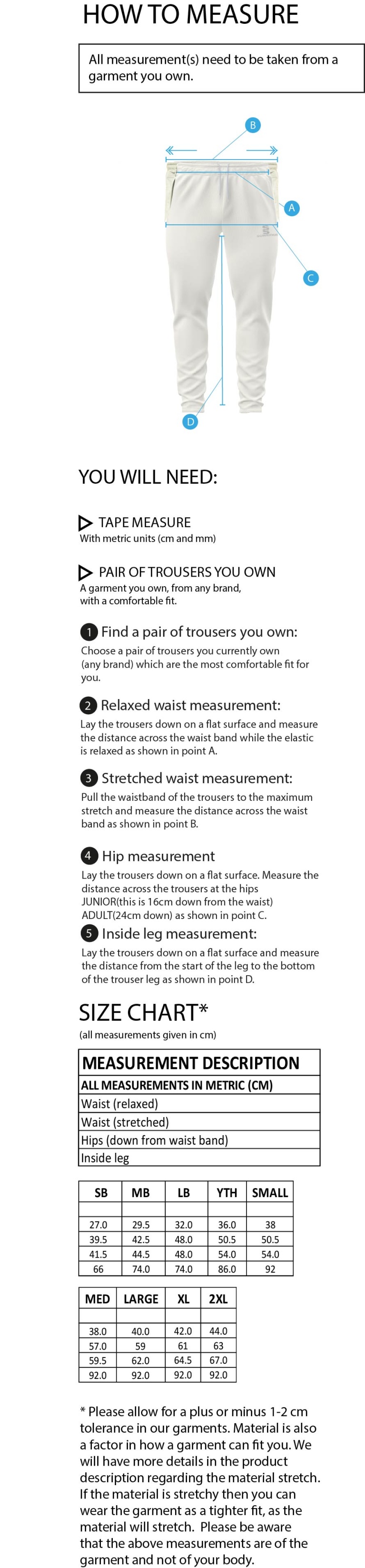 AAC CC - Blade Playing Pants - Size Guide