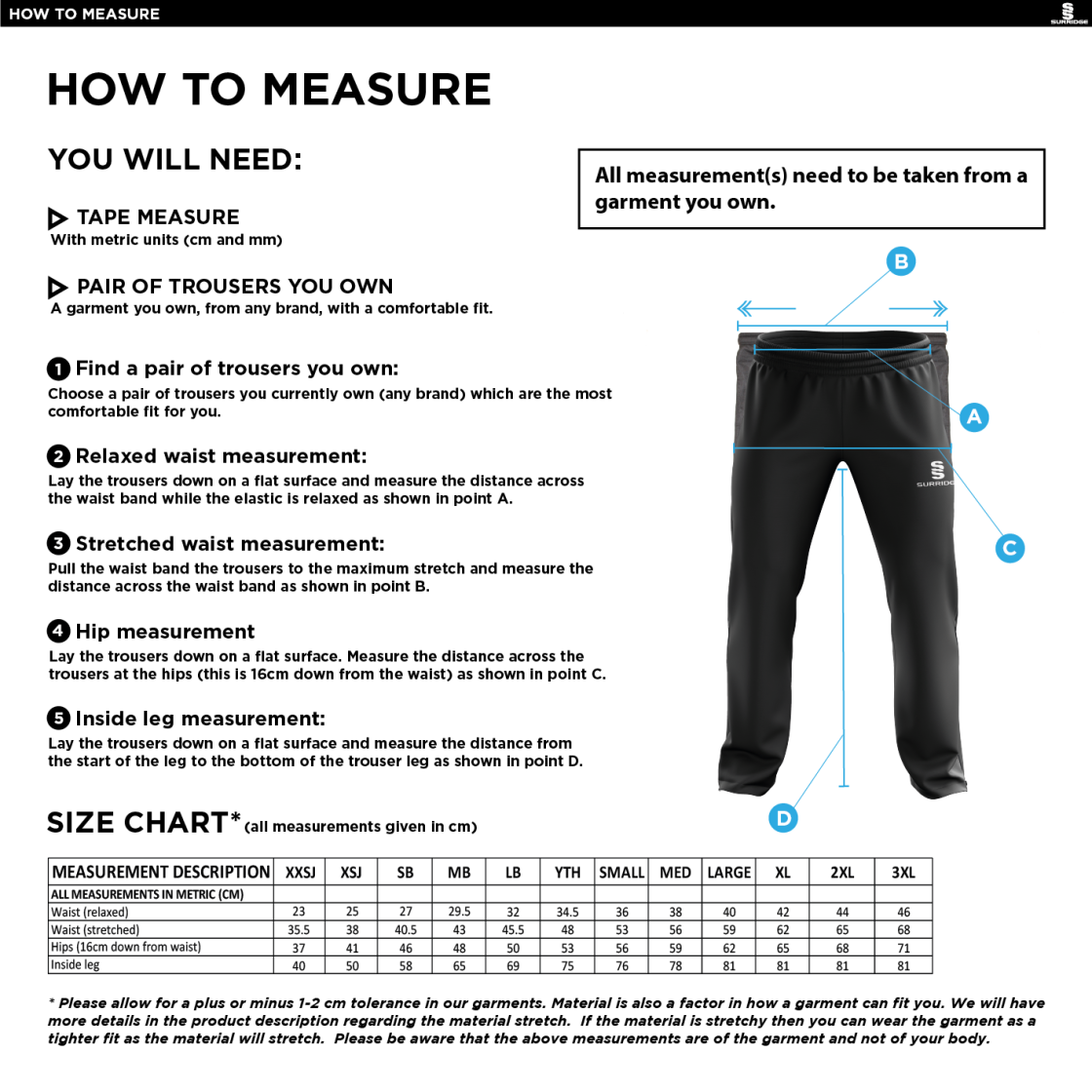 AAC CC Classic Tracksuit Pant 3/4 Zip Length Navy Mens - Size Guide