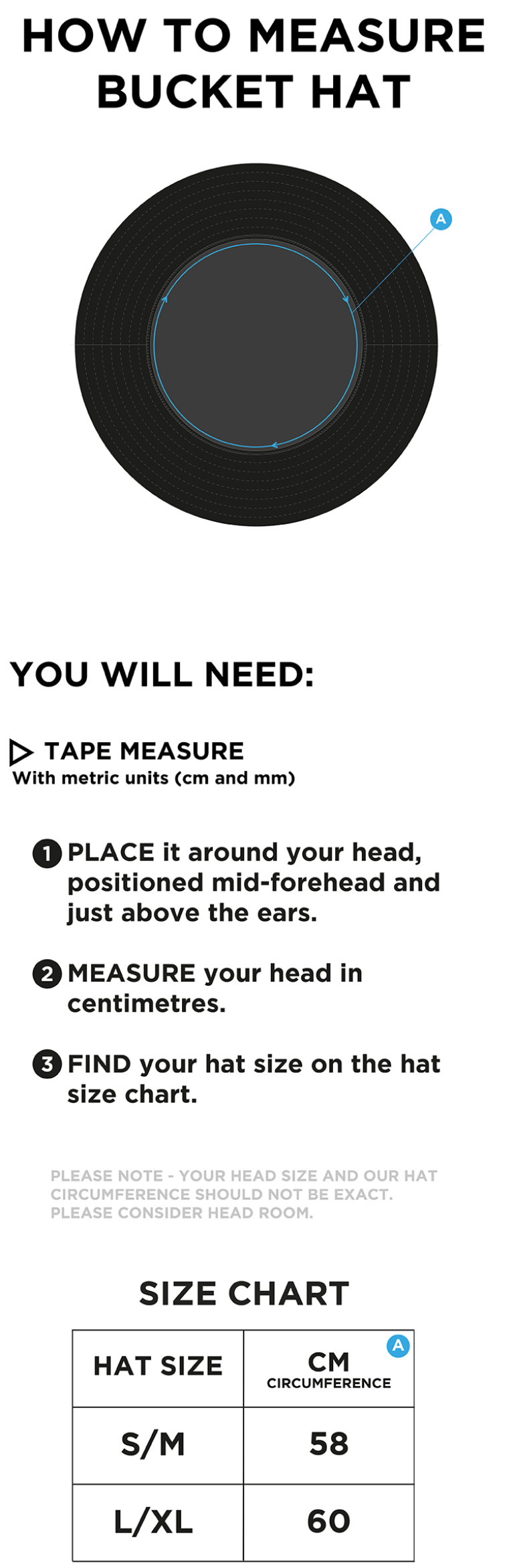 AAC CC - Dual Bucket Hat - Navy - Size Guide