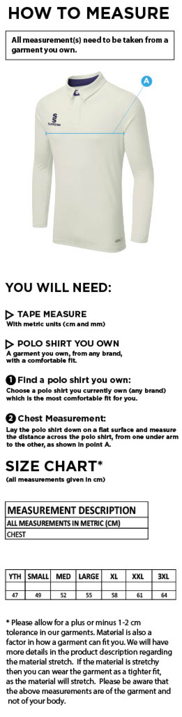 AAC CC - Ergo Long Sleeve White Trim Shirt - Size Guide