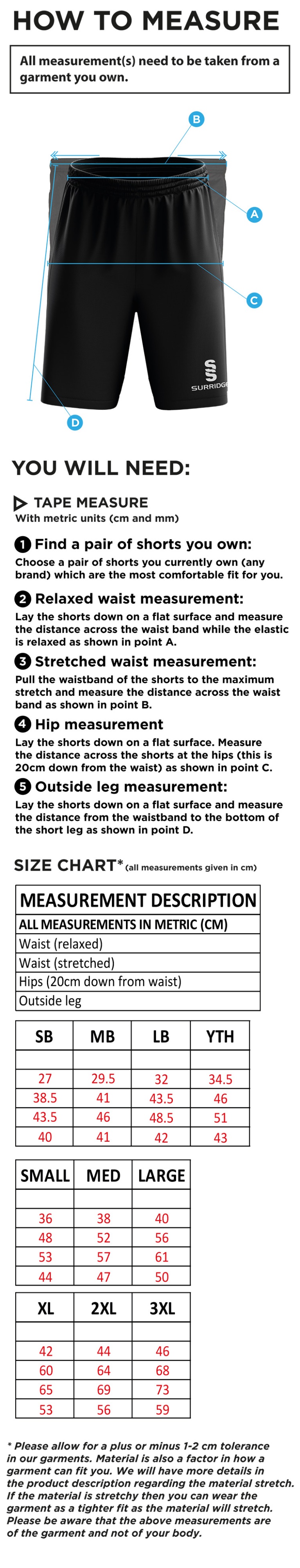 AAC CC - Blade Shorts - Size Guide