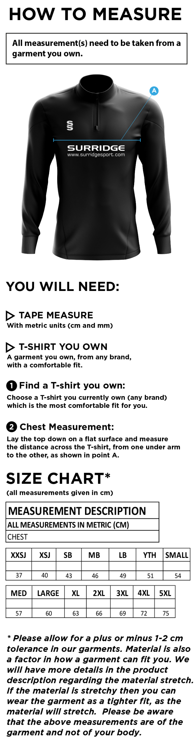 AAC CC - Blade Performance Top - Size Guide