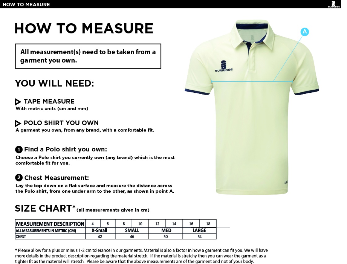 AAC CC - Ergo Short Sleeve White Trim Shirt - Size Guide