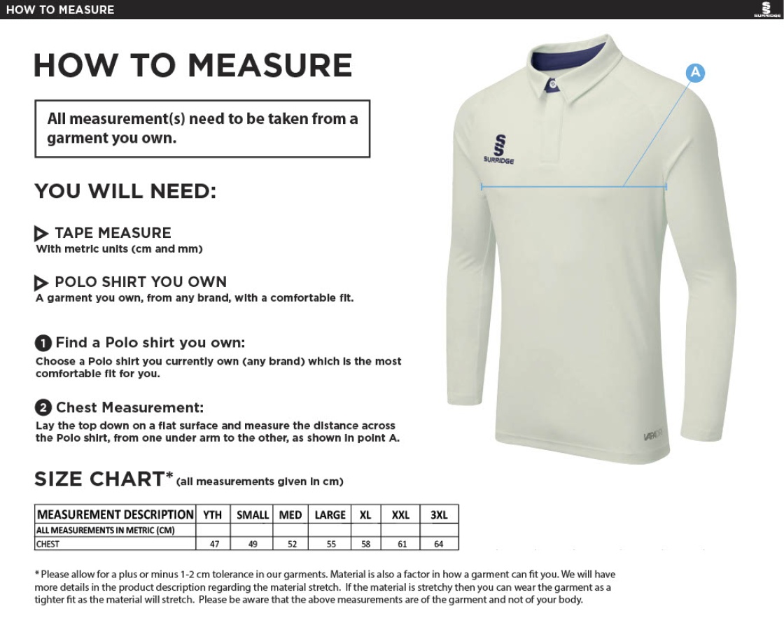 AAC CC - Ergo Long Sleeve White Trim Shirt - Size Guide