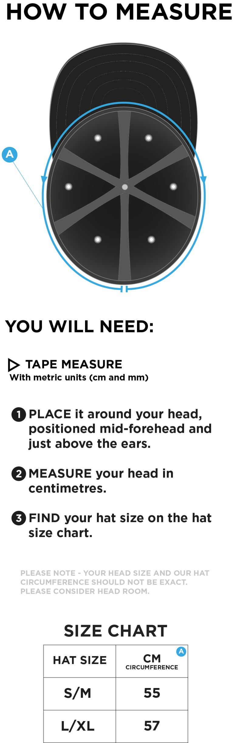AAC CC Fuse Flexi Cap - Navy - Size Guide