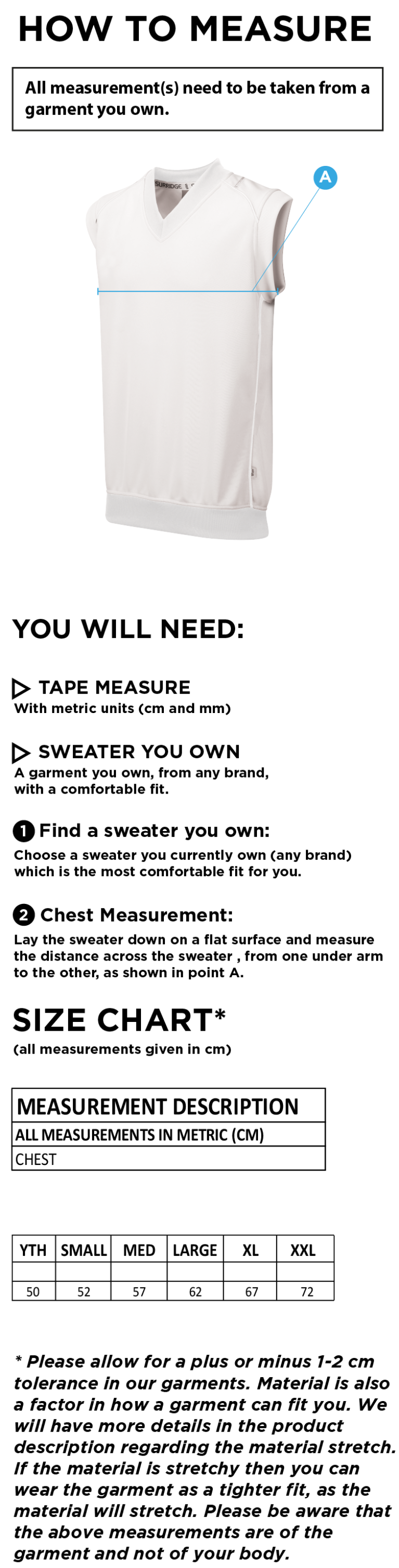 AAC CC - Sleeveless Sweater White Trim - Size Guide