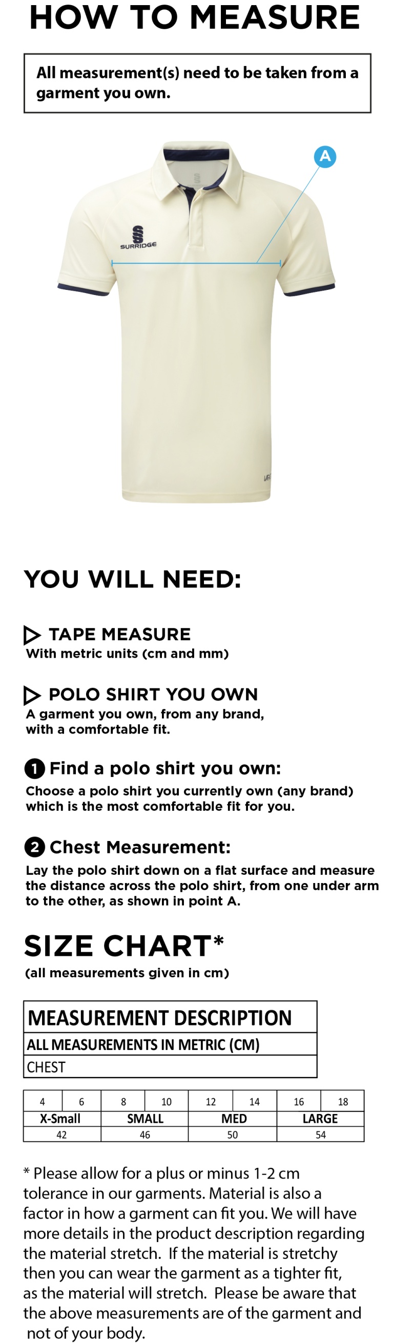 AAC CC - Ergo Short Sleeve White Trim Shirt - Size Guide