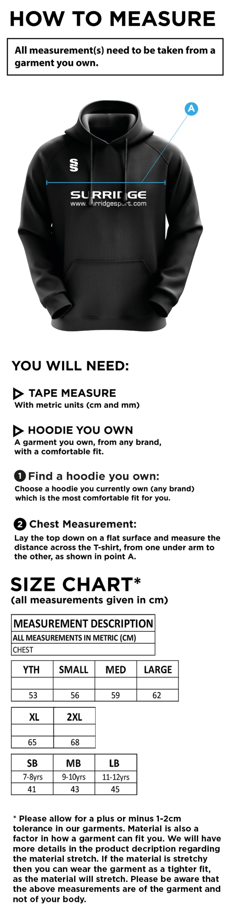 AAC CC - Blade Hoody - Size Guide
